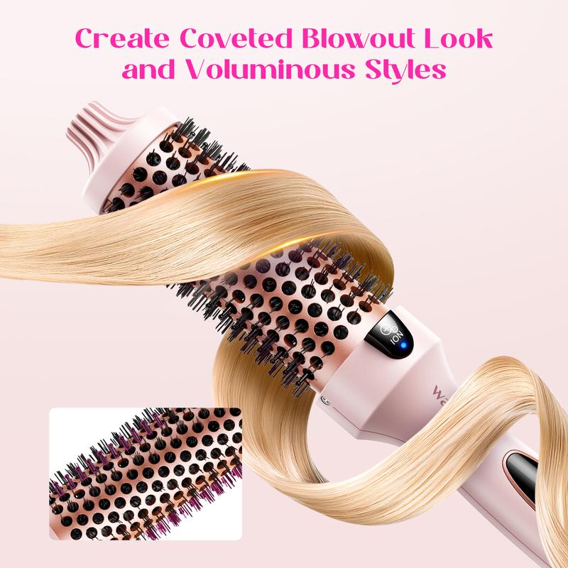 Avis ionic thermal styling brush in pink creating smooth voluminous blonde hair blowout