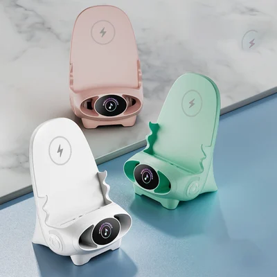 ForKumi 15W wireless charging phone holder in white, pink, and green with digital series design