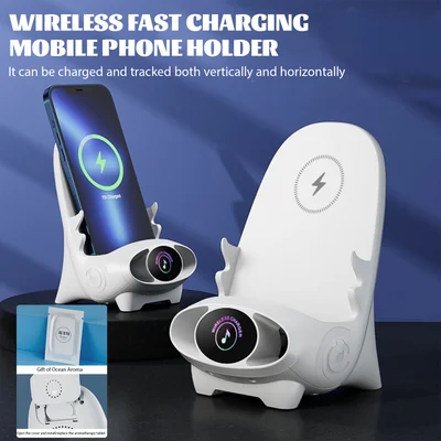 ForKumi 15W wireless charging phone holder with white stand and fast charging display