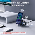 Avis wireless charging night light showing multiple device charging with 15W phone, 3W AirPods, and 2.5W Apple Watch