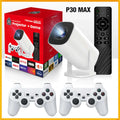 ForKumi P30 Max wireless HD projection controller projector with two white game controllers and remote