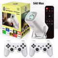 ForKumi S40 Max wireless HD projection controller with white projector, remote, and two game controllers