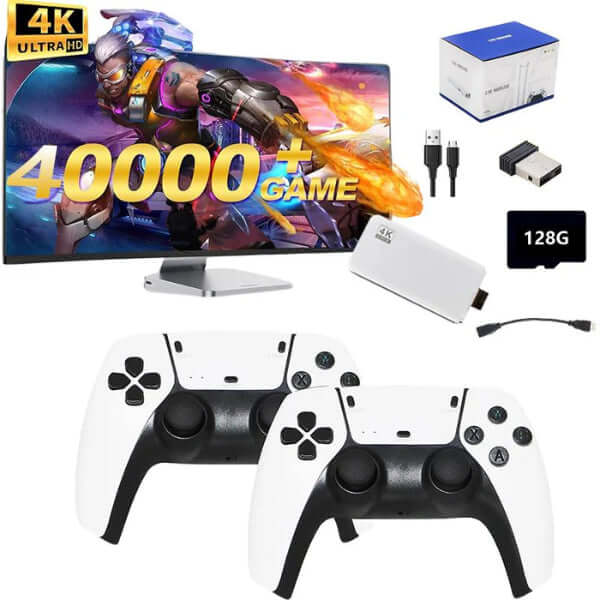 ForKumi wireless retro game console digital series with 2 white controllers 40000 plus games and 128GB storage