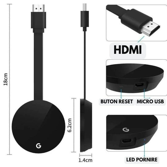 ForKumi wireless TV casting adapter with HDMI connector and micro USB port in black compact design