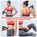 ForKumi mini percussion massage gun being used on arms, back, and legs for muscle relief