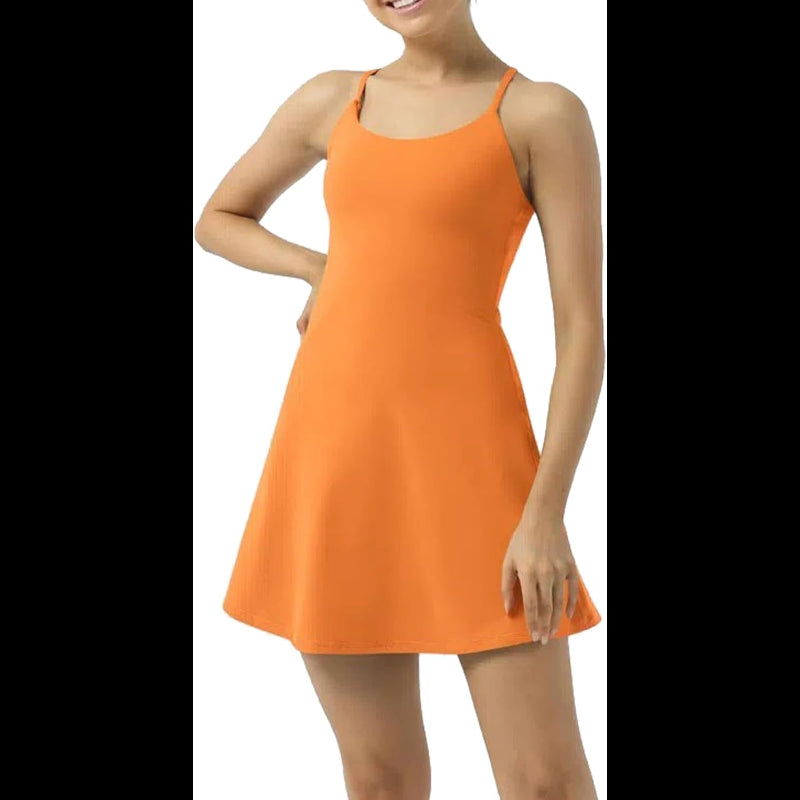 Avis women's active dress in bright orange with thin straps and A-line skirt design