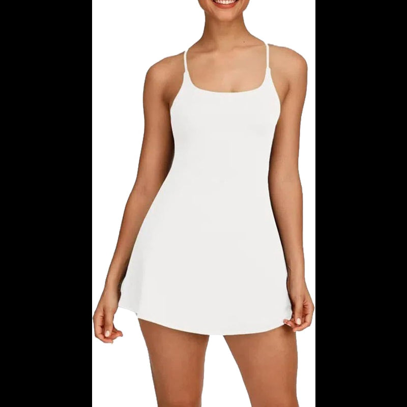 Avis women's active dress in white with thin straps and a fitted sleeveless design