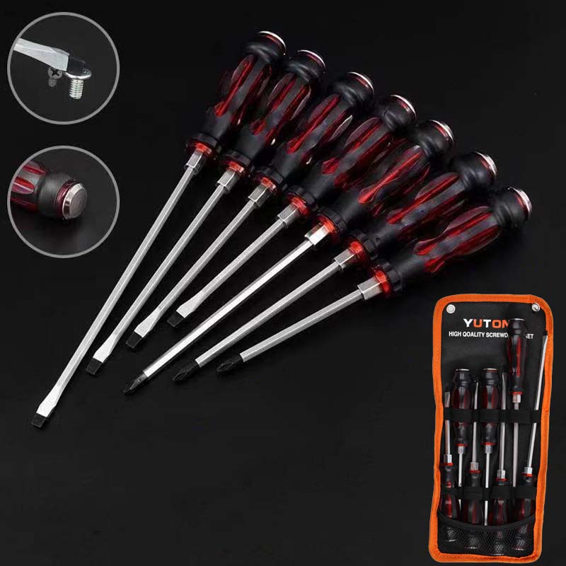 ForKumi multifunctional screwdriver set with black and red handles and carrying case for home use